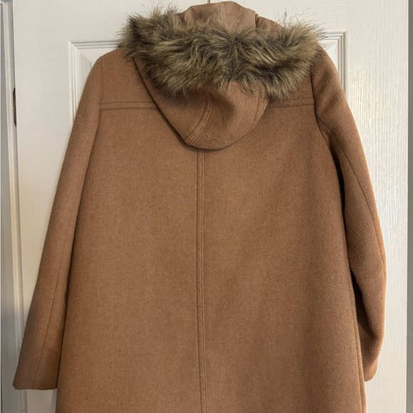 J. Crew Tan Hooded Pea Coat with Faux Fur Trim - Picture 3 of 3